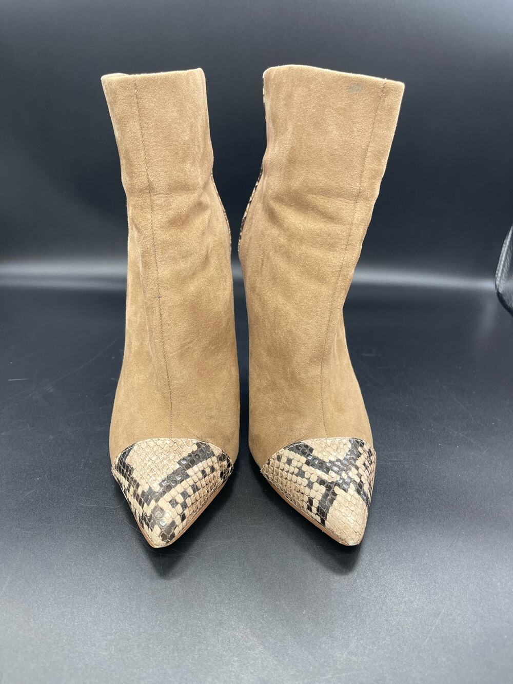 Just Fab Annabella High Heel Tan Zip-up Boots with Faux Snake Accent Size 8